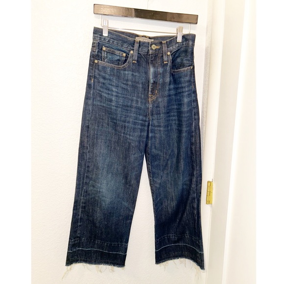 J.CREW Point Sur Denim Wide Leg Crop Raw Hem Dark Wash SZ: 27 - Picture 3 of 14